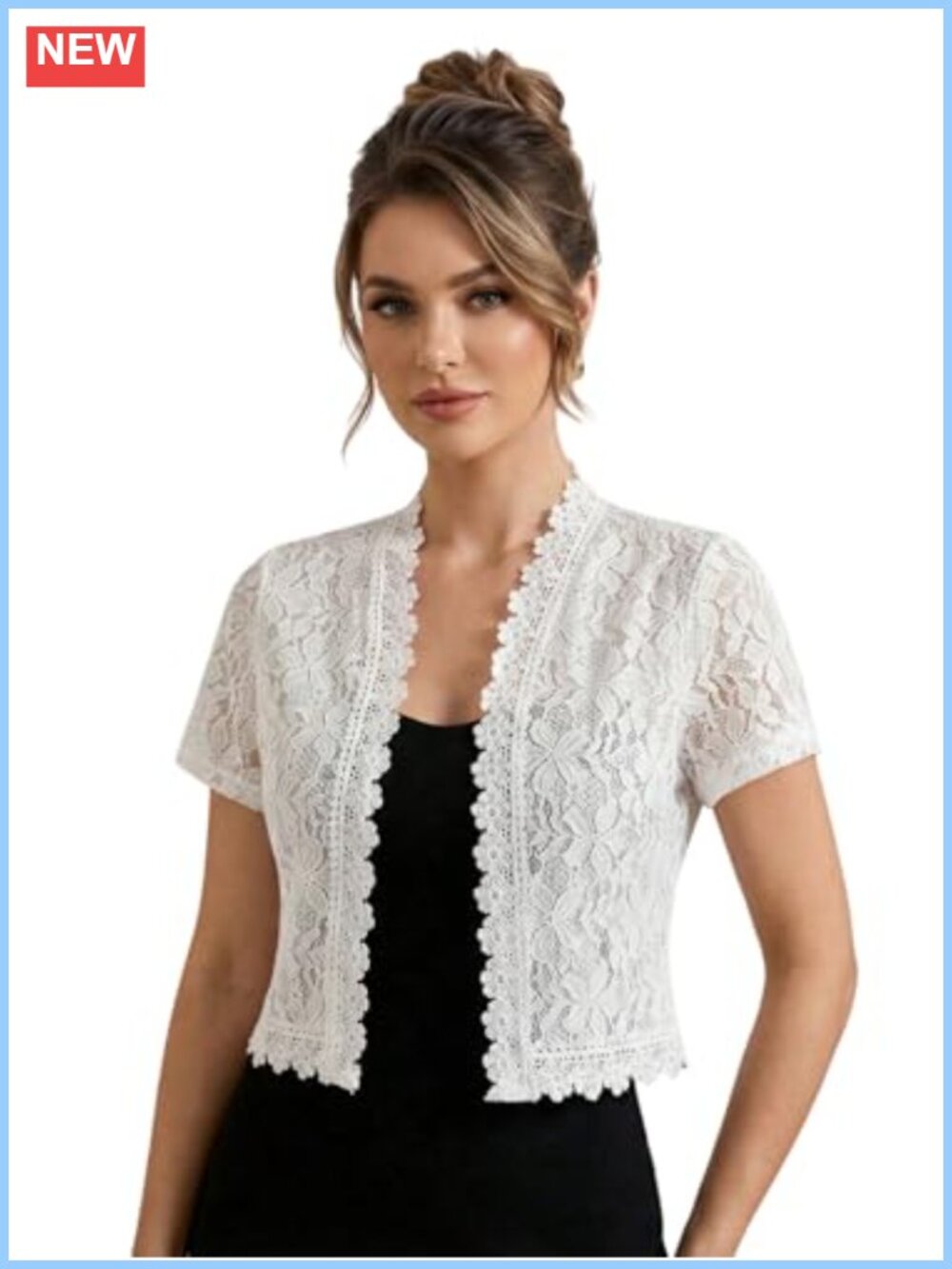 SOLY HUX Women's Lace Bolero Shrug Sheer Short Sleeve Cardigan